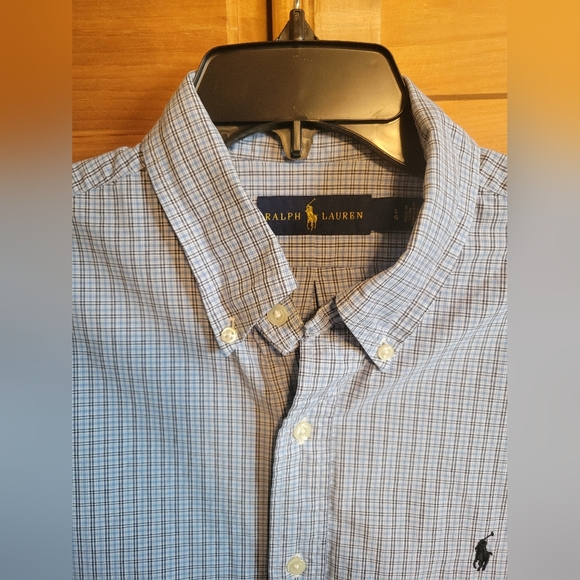 Polo Ralph Lauren Button Down Shirt Men's Large Blue Gingham Plaid Long Sleeve - Picture 3 of 16